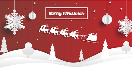 Trendy Papercut style christmas background red and white vector ilustration