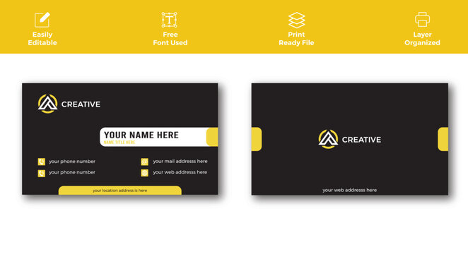 Modern,Creative and Clean Business card design.Proffessional,Luxury,Elegant print business card template.Black yellow best business card design vector template. Company's visiting card 2022,2023