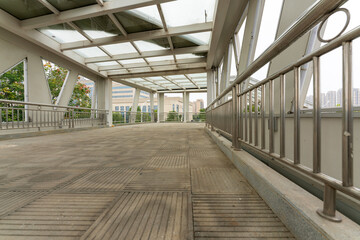 Inside of a modern overhead pedestrian bridge