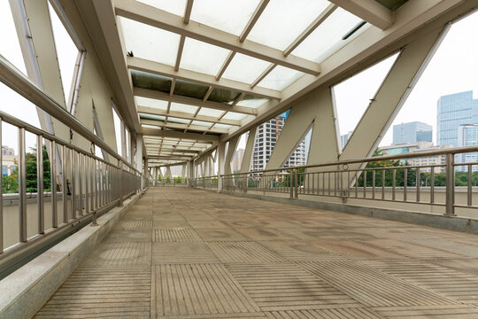 Inside Of A Modern Overhead Pedestrian Bridge