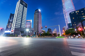 the light trails on the modern building background in shanghai china.