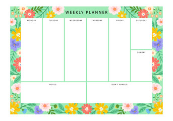 colorful vintage floral weekly planner template