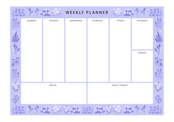 Fototapeta na wymiar winter floral weekly planner template