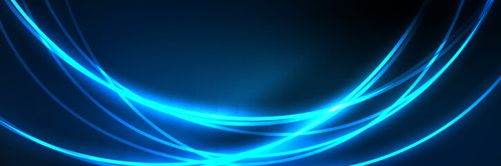 Blue neon glowing lines, magic energy space light concept, abstract background wallpaper design
