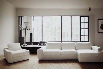Fototapeta premium modern fictitious living room with white sofa and copy space for your own image.