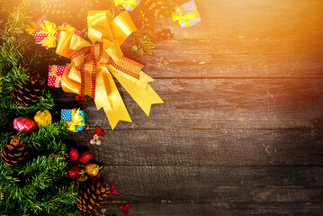  Christmas background. Christmas gift on wooden black background