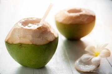 coconut juice . Fresh coconut water, young coconut drink.