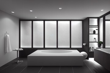 New bathroom interior with copy space on wall. Mock up, 3D Rendering