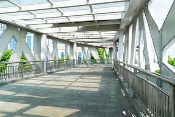 Inside of a modern overhead pedestrian bridge