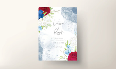Naklejka na ściany i meble beautiful maroon and navy flower wedding invitation card