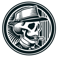 smoking human skull logo with circle accent added. Vector inspiration. Design element for logo,tshirt,poster,emblem. Vector illustration.