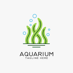 Aquarium logo design with seaweed lines
