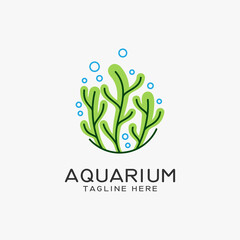 Aquarium logo design with seaweed lines - obrazy, fototapety, plakaty