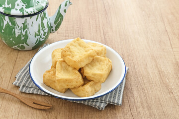 Tahu Goreng or Fried Tofu, Indonesia traditional food, made from fermented soybean extract.

