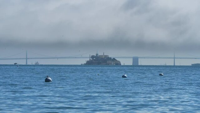 Alkatraz Island and Former United States Penitentiary Prison offshore of San-Francisco, California, USA
