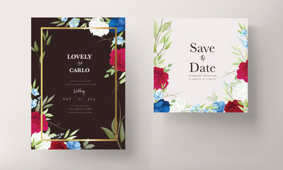 elegant maroon navy floral invitation card template