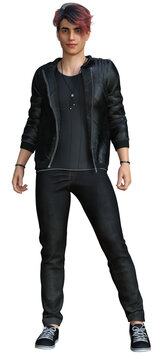 3D rendered handsome young male on transparent background wearing jeans and leather jacket- 3D illustration