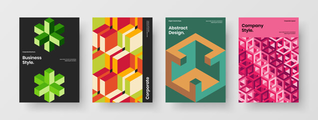 Clean pamphlet design vector concept composition. Colorful mosaic shapes leaflet layout bundle.