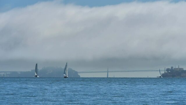 Alkatraz Island and Former United States Penitentiary Prison offshore of San-Francisco, California, USA