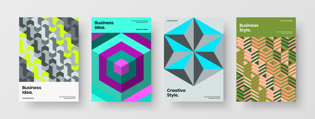 Obraz premium Simple mosaic hexagons leaflet concept bundle. Amazing cover design vector layout composition.