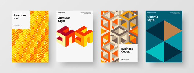 Clean geometric tiles company cover illustration composition. Isolated corporate identity design vector concept set.