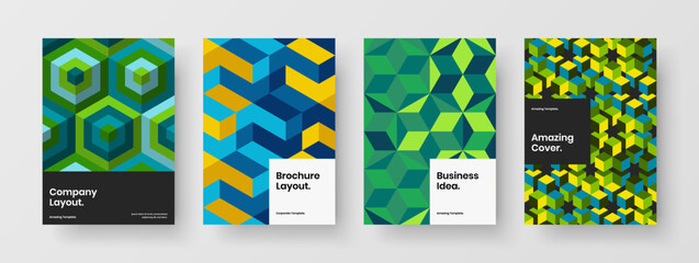 Fototapeta premium Bright mosaic tiles booklet concept collection. Minimalistic corporate brochure A4 design vector layout bundle.