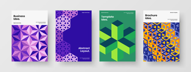 Simple mosaic hexagons handbill layout bundle. Vivid company cover design vector template set.