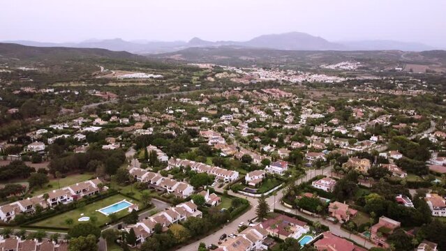 Aerial view residential neighbourhood and town in Andalusia in Spain