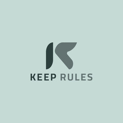Abstract shape logo resembling the letters K and R.