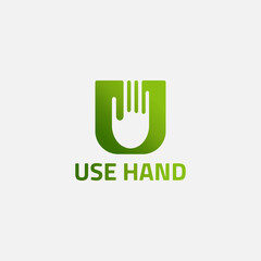 Green letter U logo with hand negative space.