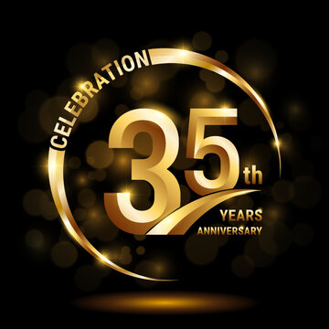 35th Anniversary Logo, Template design for anniversary celebration with golden ring and text, vector illustration