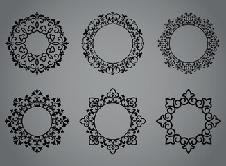 Obraz premium Set of decorative frames Elegant vector element for design in Eastern style, place for text. Floral black and gray borders. Lace illustration for invitations and greeting cards