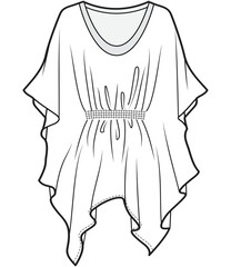 womens kaftan top with gathered waist fashion flat sketch vector illustration