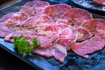 raw beef steaks photographed from above with copy space Stock Picture
