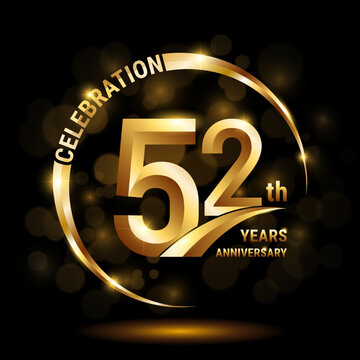 52th Anniversary Logo, Template design for anniversary celebration with golden ring and text, vector illustration