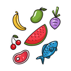 healthy food and fruit vegetables doddle set