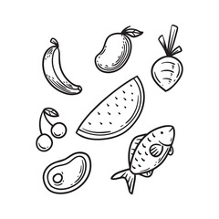 healthy food and fruit vegetables doddle set
