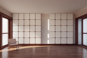 Obraz premium 3d render of interior with panels on wall