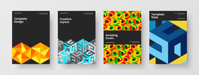 Fototapeta premium Trendy company brochure vector design concept composition. Vivid geometric tiles book cover template bundle.