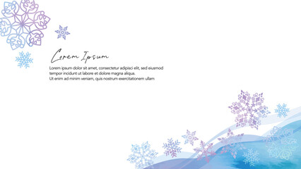 装飾的な雪の結晶の透明水彩デザインイメージ横位置