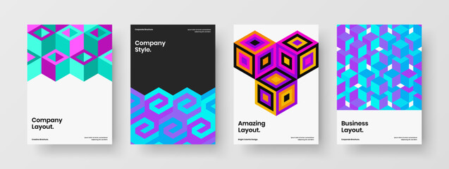 Fototapeta premium Unique handbill vector design illustration collection. Fresh geometric shapes catalog cover template bundle.