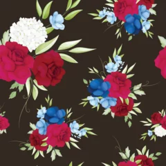 Fotobehang seamless pattern beautiful maroon and navy floral © mariadeta