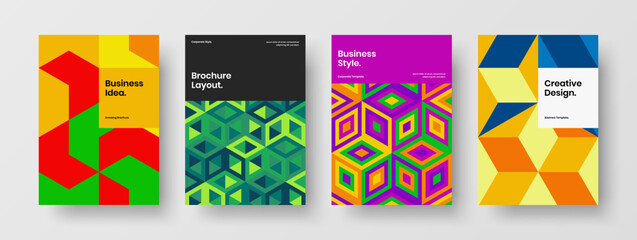 Minimalistic geometric shapes corporate brochure layout bundle. Trendy placard A4 vector design illustration set.