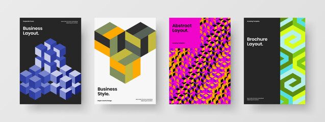 Fototapeta premium Multicolored geometric tiles corporate identity concept set. Premium catalog cover A4 design vector illustration collection.