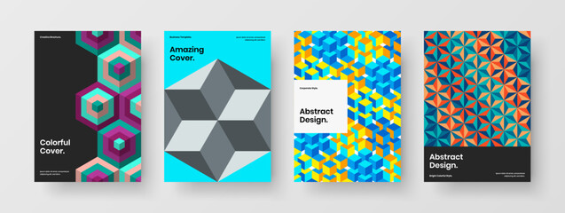 Amazing company cover design vector template collection. Clean geometric tiles flyer concept composition.