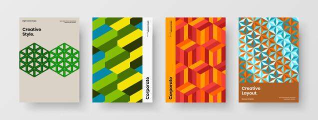 Fototapeta premium Minimalistic mosaic pattern postcard illustration collection. Creative cover A4 vector design concept composition.