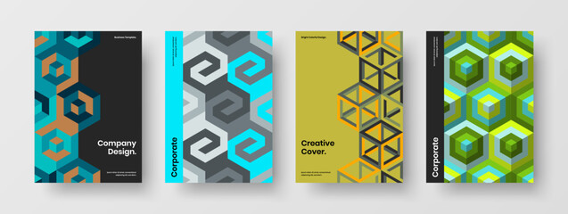 Colorful corporate cover design vector template set. Amazing geometric shapes company identity concept bundle.