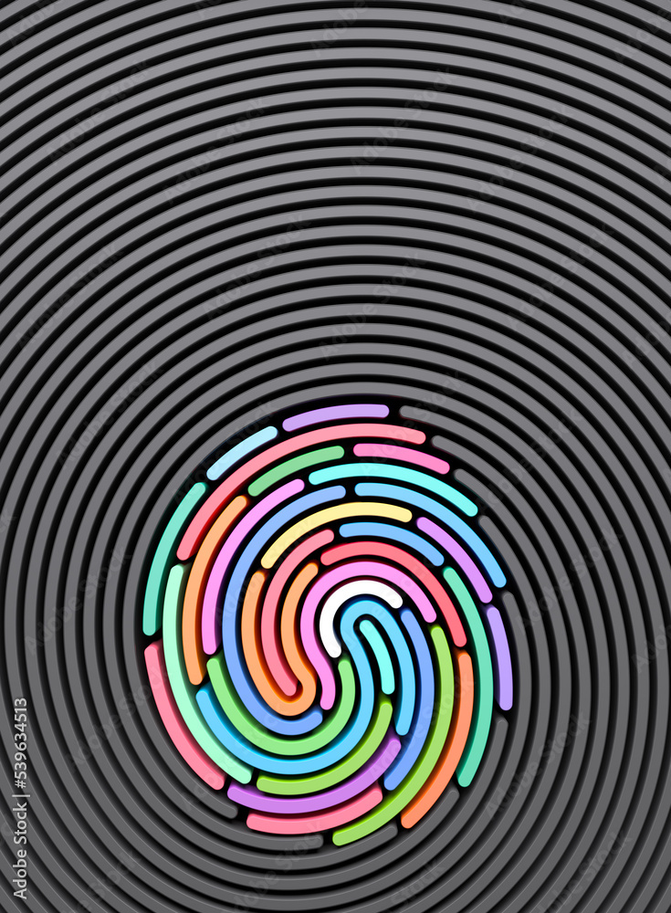 Poster 3d render vertical abstract background of stylized fingerprint of smooth lines of spline gradient mu