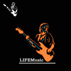 guitar player logo, silhoette of mucician playing music vector illustrations