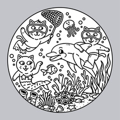 a group of cats having fun in the sea